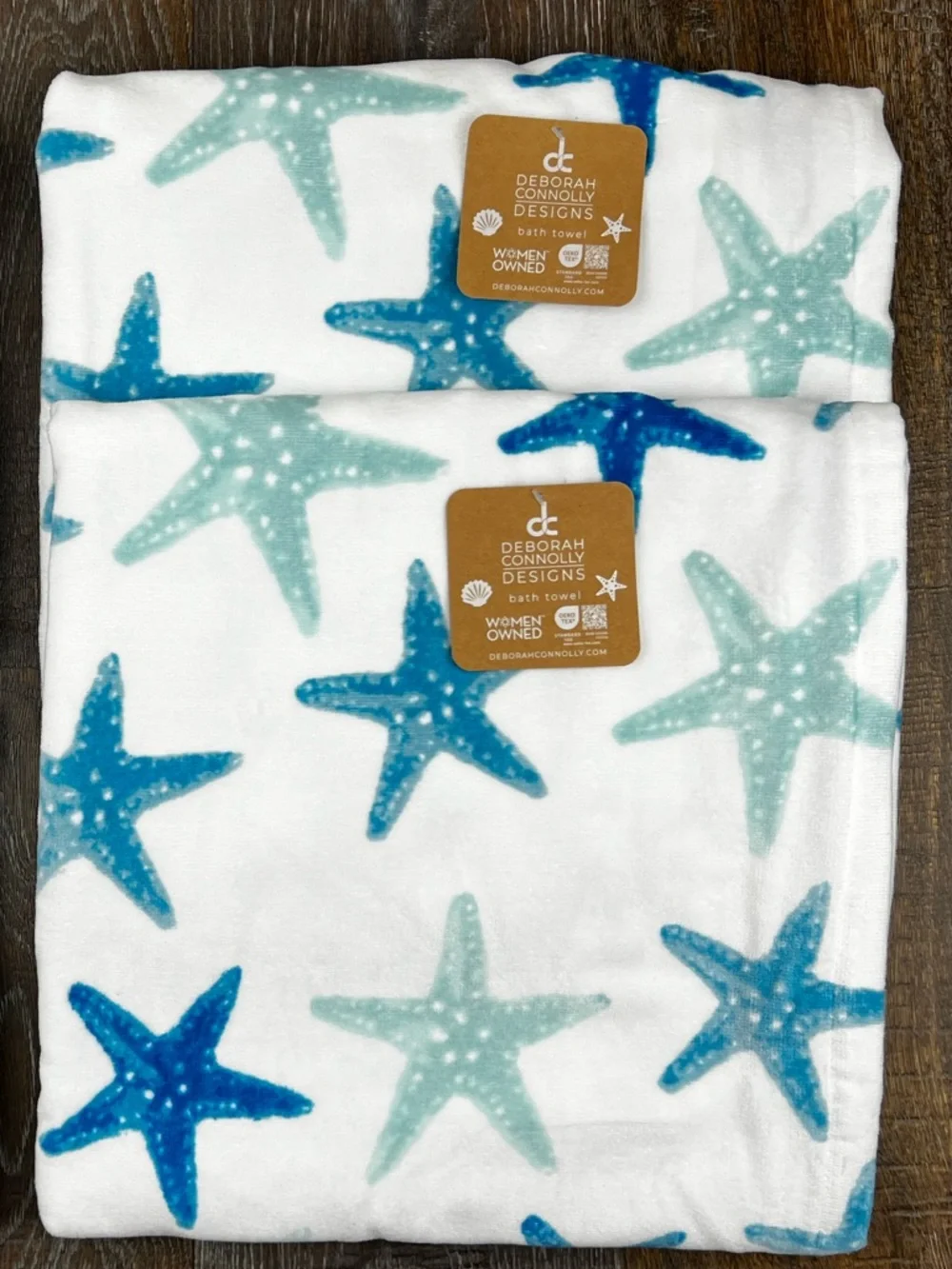 Deborah Connolly - ‘Ocean Starfish’ bath towel set. NWT